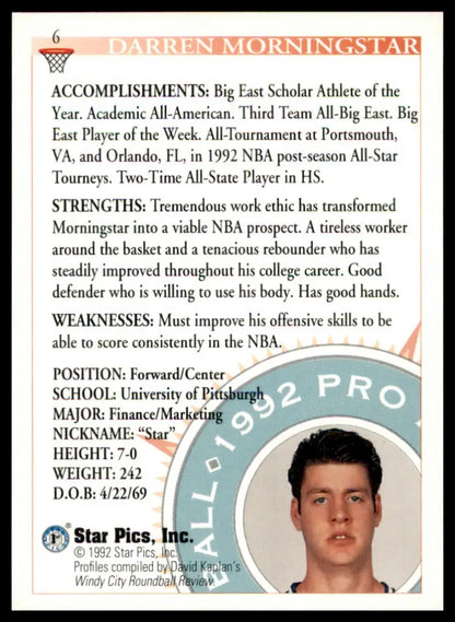 Darren Morningstar 1992 Star Pics basketball card from Pittsburgh Panthers team