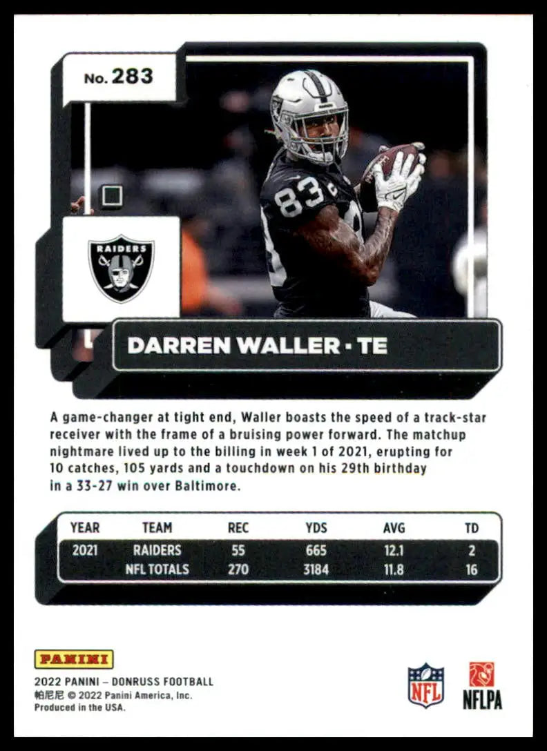 Darren Waller football card from 2022 Donruss series, Las Vegas Raiders collectible