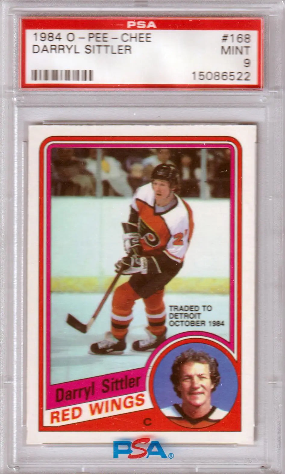 Graded Darryl Sittler hockey card from Columbia Hobby featuring Red Wings team affiliation
