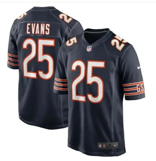 Dark blue Darrynton Evans Chicago Bears Nike Game Jersey with number 25 and Evans on back