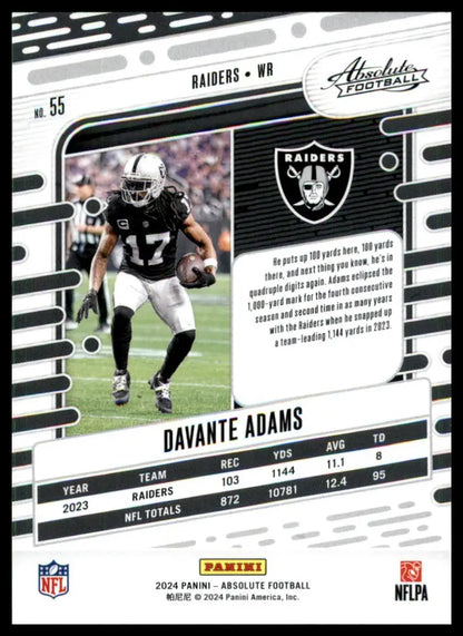 Davante Adams football card from Panini Absolute 2024 Las Vegas Raiders product