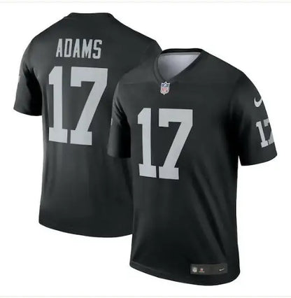 Black NFL Raiders jersey with Adams Las Vegas and 17 in silver, perfect for fans