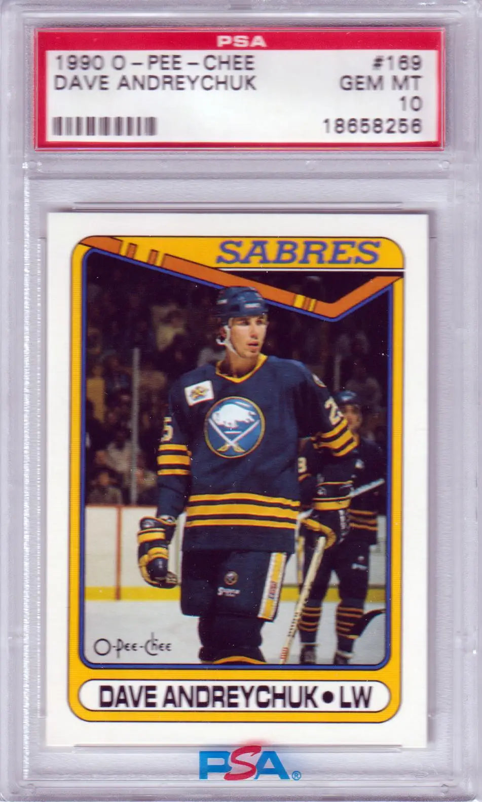 Graded 1990 O-Pee-Chee Dave Andreychuk hockey card PSA 10 GEM MINT from Columbia Hobby