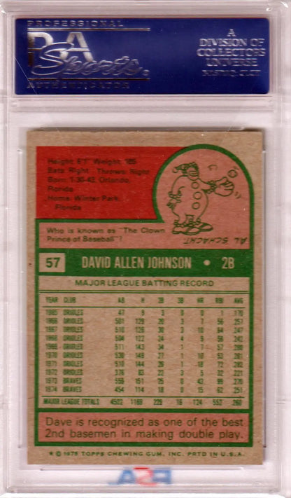 Graded Dave Davey Johnson 1975 Topps card PSA 9 Mint collectible from Columbia Hobby