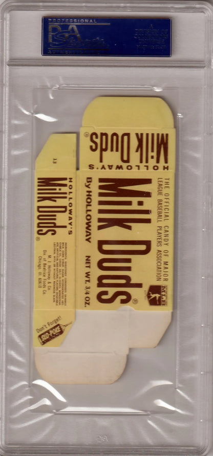 Graded vintage Milk Duds complete box displayed in DAVE JOHNSON 1971 PSA 8 NM-MT collection