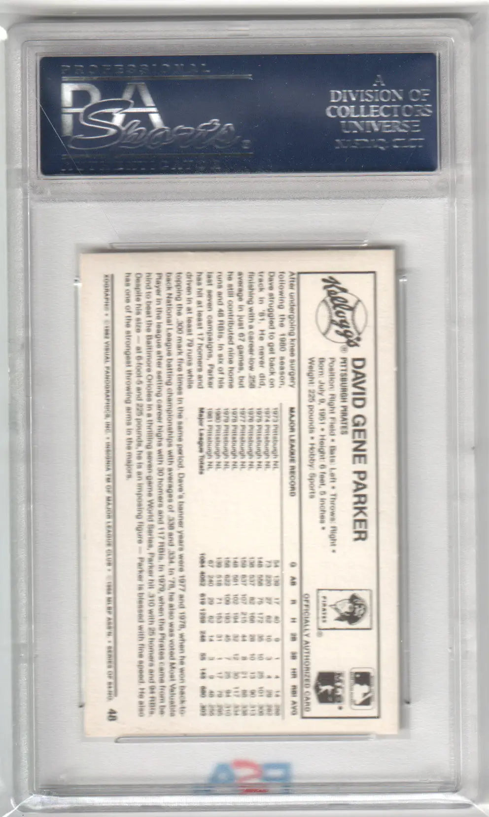 Graded Dave Parker 1982 Kellogg’s 3D Super Stars baseball card PSA 10 GEM MINT