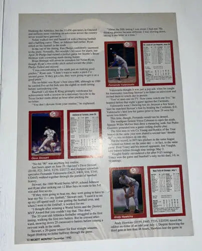 Baseball card sheet featuring Dave Stieb Toronto Blue Jays autographed photo page