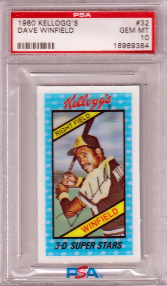 Graded 1980 Kellogg’s Dave Winfield baseball card from Super Stars series in PSA 10 GEM MINT