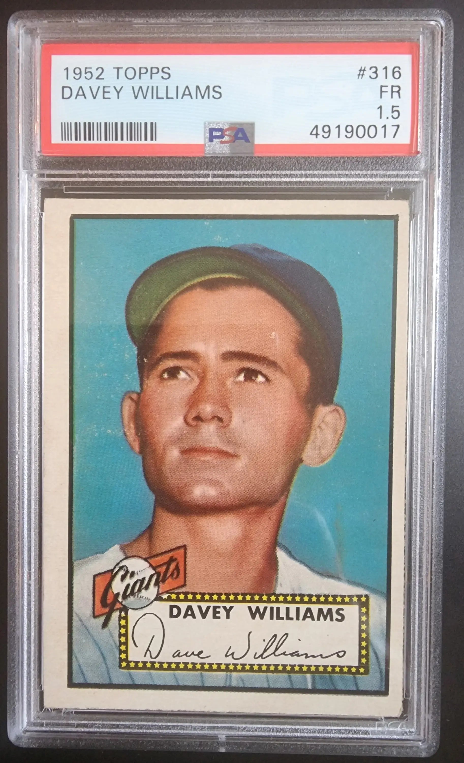 Davey Williams 1952 Topps baseball card PSA 1.5 in protective case for trading cards