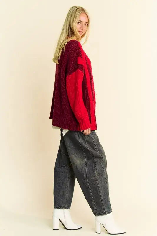 Davi & Dani Cable-Knit Color Block Open Front Cardigan - Sweaters & Cardigans/Cardigans