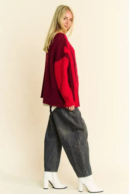 Davi & Dani Cable-Knit Color Block Open Front Cardigan - Sweaters & Cardigans/Cardigans