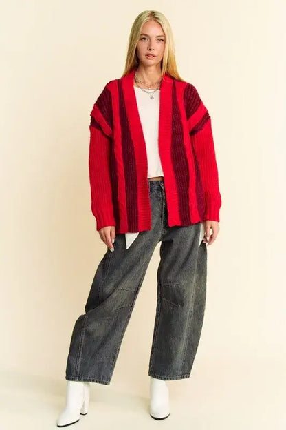 Davi & Dani Cable-Knit Color Block Open Front Cardigan - Sweaters & Cardigans/Cardigans