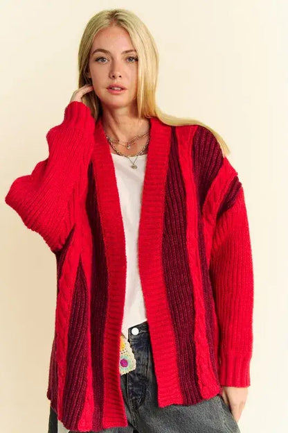 Davi & Dani Cable-Knit Color Block Open Front Cardigan - Sweaters & Cardigans/Cardigans