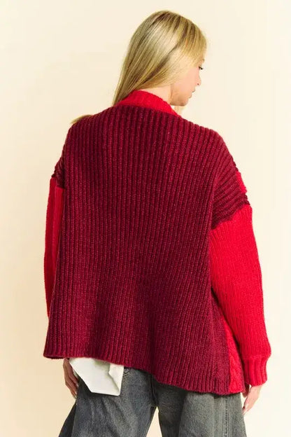 Davi & Dani Cable-Knit Color Block Open Front Cardigan - Sweaters & Cardigans/Cardigans