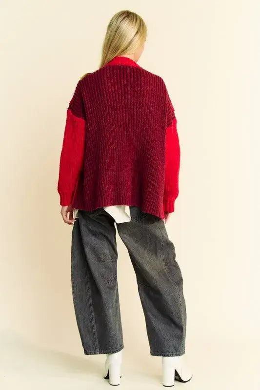 Davi & Dani Cable-Knit Color Block Open Front Cardigan - Sweaters & Cardigans/Cardigans