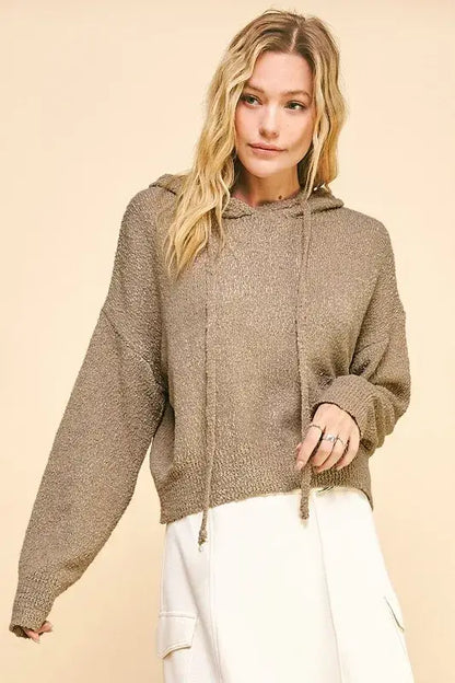 Davi & Dani Drop Shoulder Long Sleeve Hooded Sweater - Camel / S