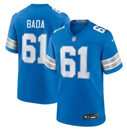 Blue David Bada Detroit Lions Nike Game Jersey with 61 and BADA printed on front