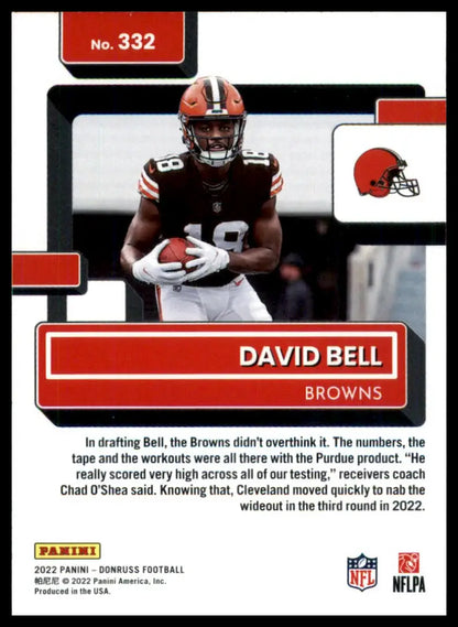 David Bell football card from 2022 Donruss Rookie series featuring Cleveland Browns player