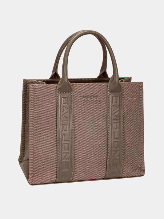 David Jones Canvas Tote Handbag with Contrast Leather Handles - BITTER CHOCOLATE / One Size - Leather Handles