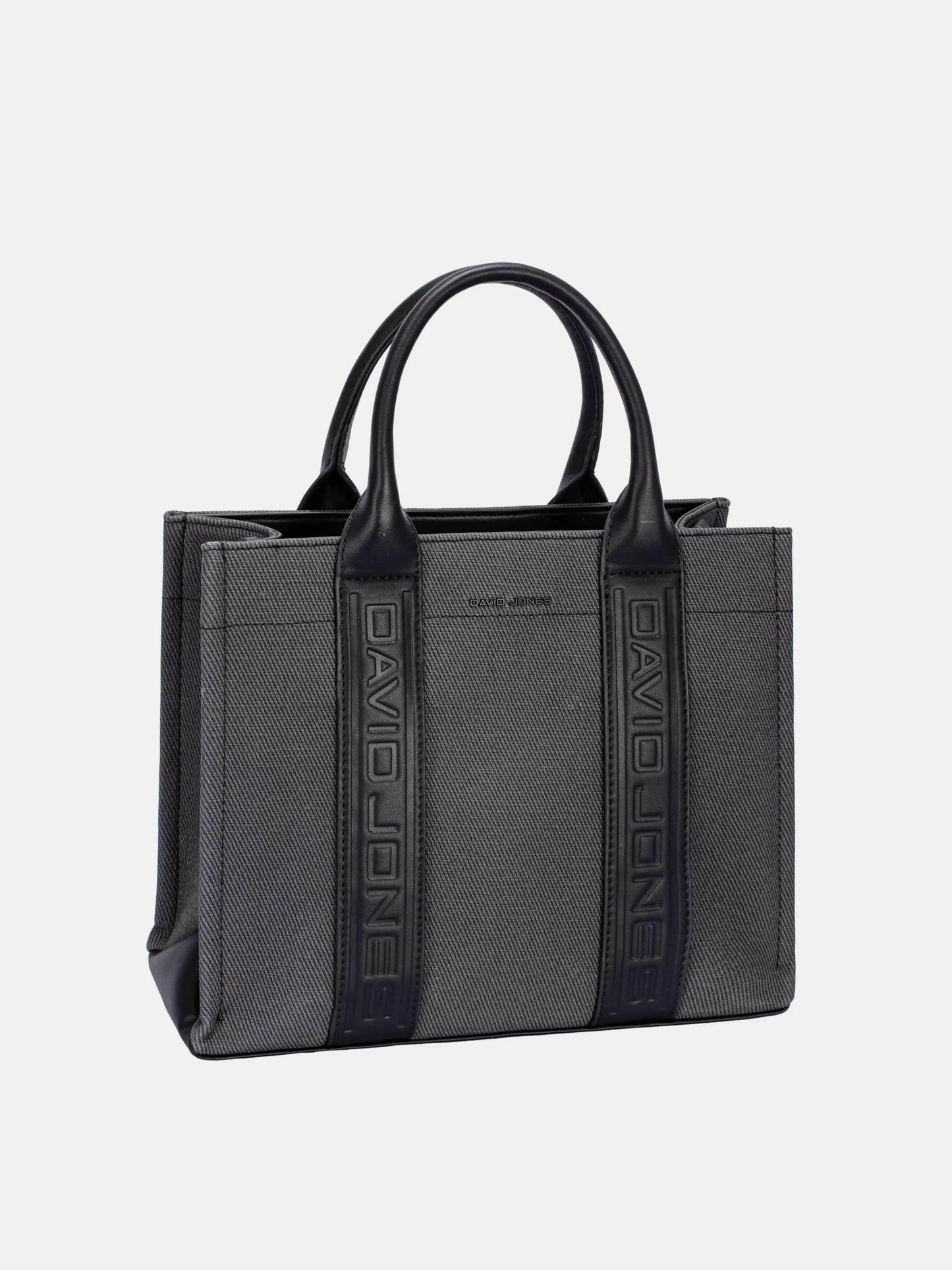 David Jones Canvas Tote Handbag with Contrast Leather Handles - BLACK / One Size - Leather Handles