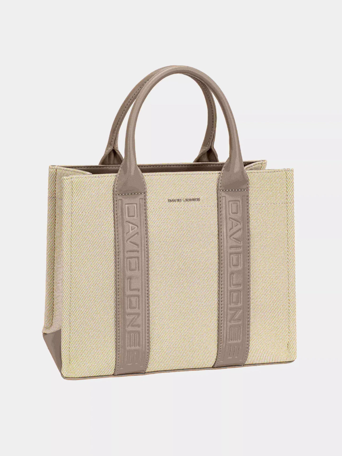 David Jones Canvas Tote Handbag with Contrast Leather Handles - OATMEAL BEIGE / One Size - Leather Handles