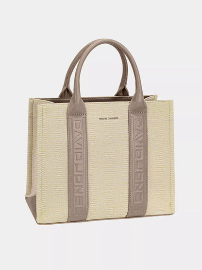 David Jones Canvas Tote Handbag with Contrast Leather Handles - OATMEAL BEIGE / One Size - Leather Handles
