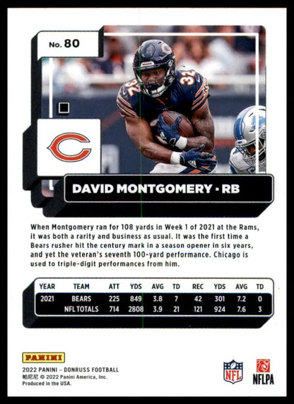 David Montgomery football card from 2022 Donruss Chicago Bears product