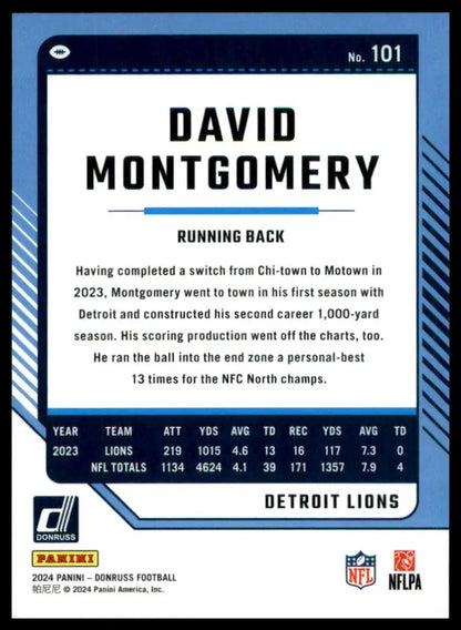 David Montgomery football card from 2024 Donruss Detroit Lions product