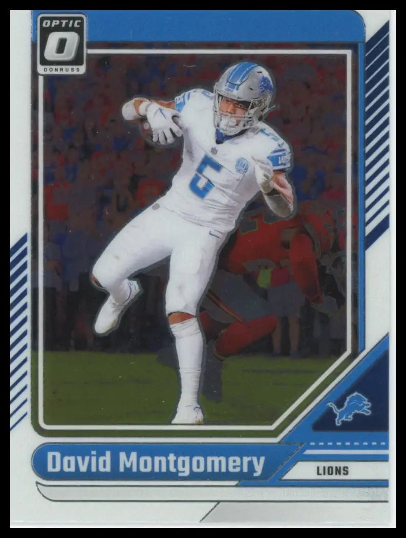 2023 Panini Donruss Optic football card of David Montgomery in Detroit Lions uniform