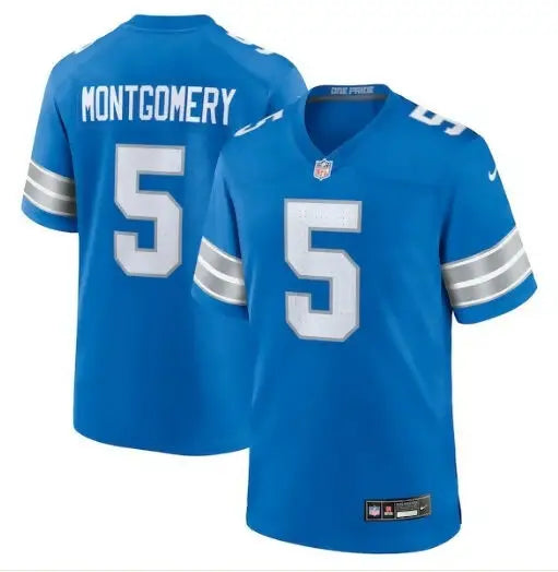 Blue Detroit Lions David Montgomery Nike Game Jersey with number 5 and Montgomery on back