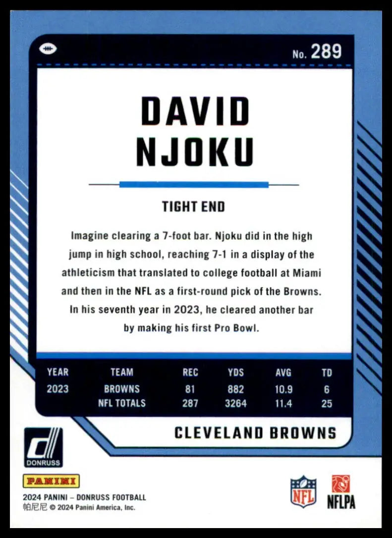 David Njoku football card from 2024 Donruss series featuring Cleveland Browns player