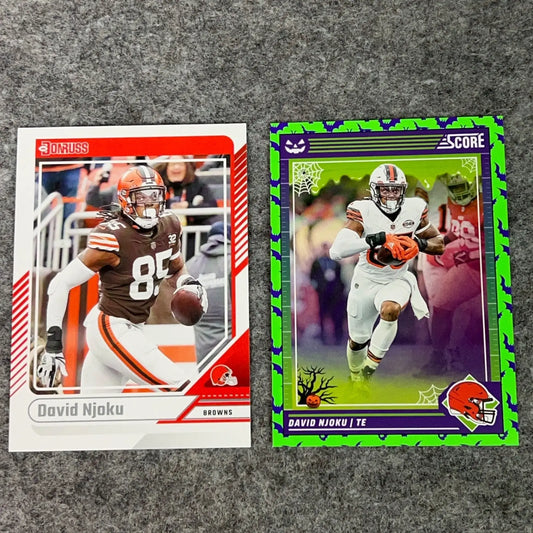 Two David Njoku Cleveland Browns 2024 NFL football trading cards from Panini