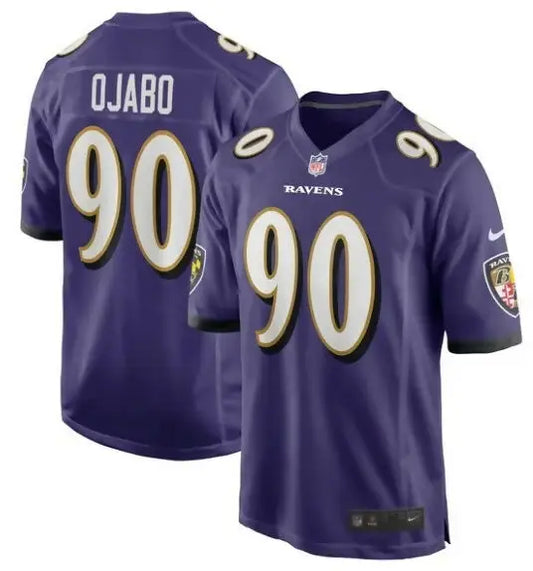 Purple Baltimore Ravens David Ojabo football jersey with number 90 and OJABO on back
