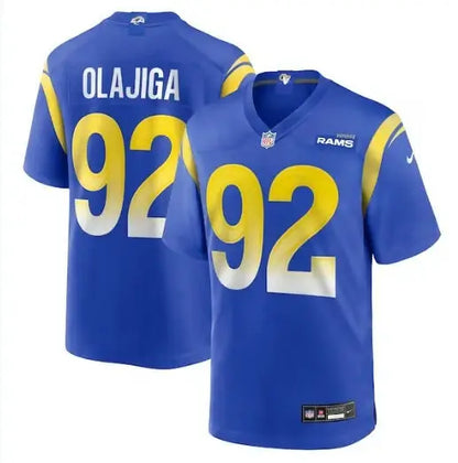 Blue and gold Los Angeles Rams football jersey with number 92, Nike Team Game Jersey