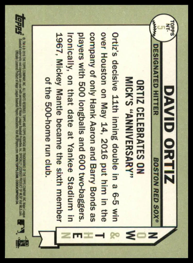 David Ortiz baseball card from Topps Heritage 2016 Boston Red Sox collection