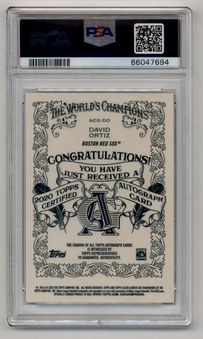 PSA-graded David Ortiz 2020 Allen and Ginter Red Refractor Auto 3/5 with ornate design