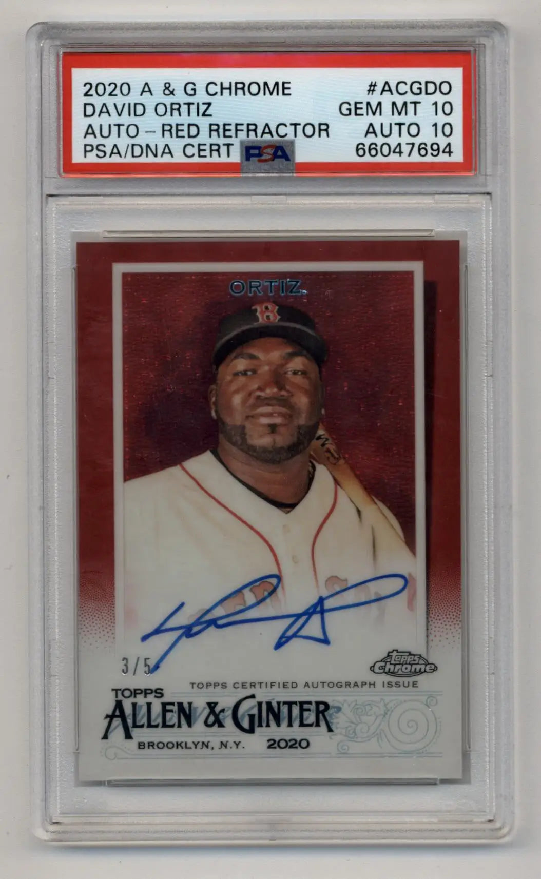PSA-graded David Ortiz 2020 Allen & Ginter Red Refractor Auto 3/5 in protective case