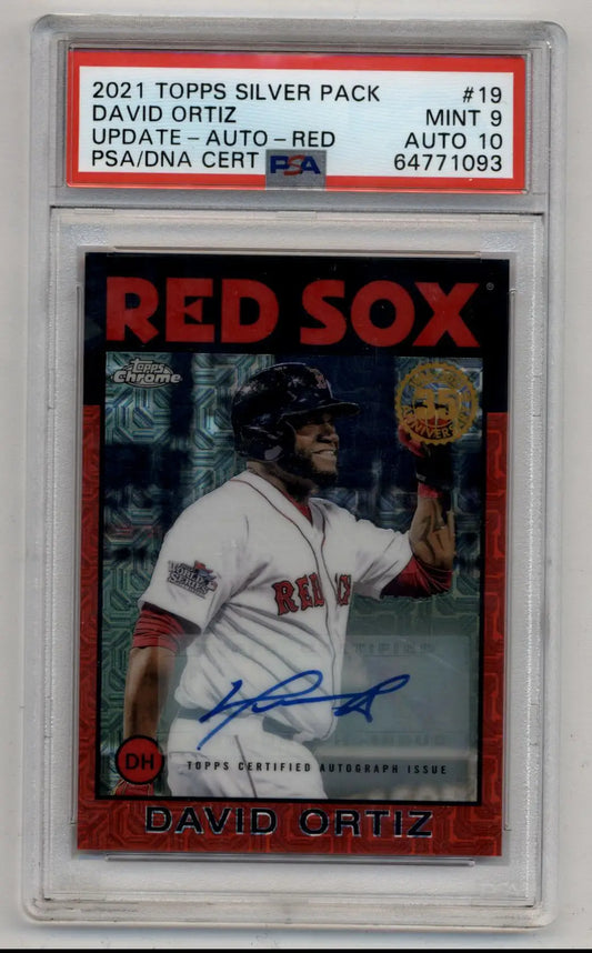 David Ortiz 2021 Topps Silver Pack Update Red Auto card with autograph and PSA 9 grade