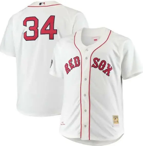 White David Ortiz Boston Red Sox Big Tall Home Authentic Player Jersey displaying team logo