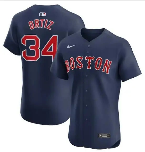 Navy blue Boston Red Sox Nike Alternate Elite Player Jersey featuring David Ortiz