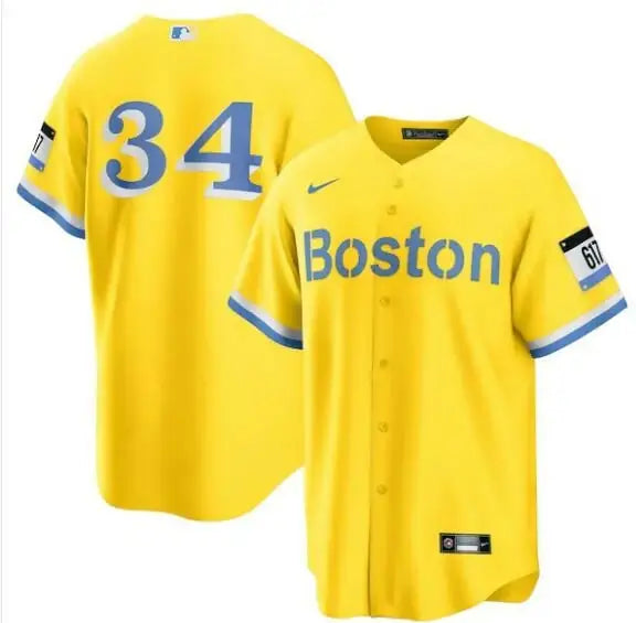 Yellow Boston Red Sox David Ortiz City Connect replica jersey featuring Nike branding