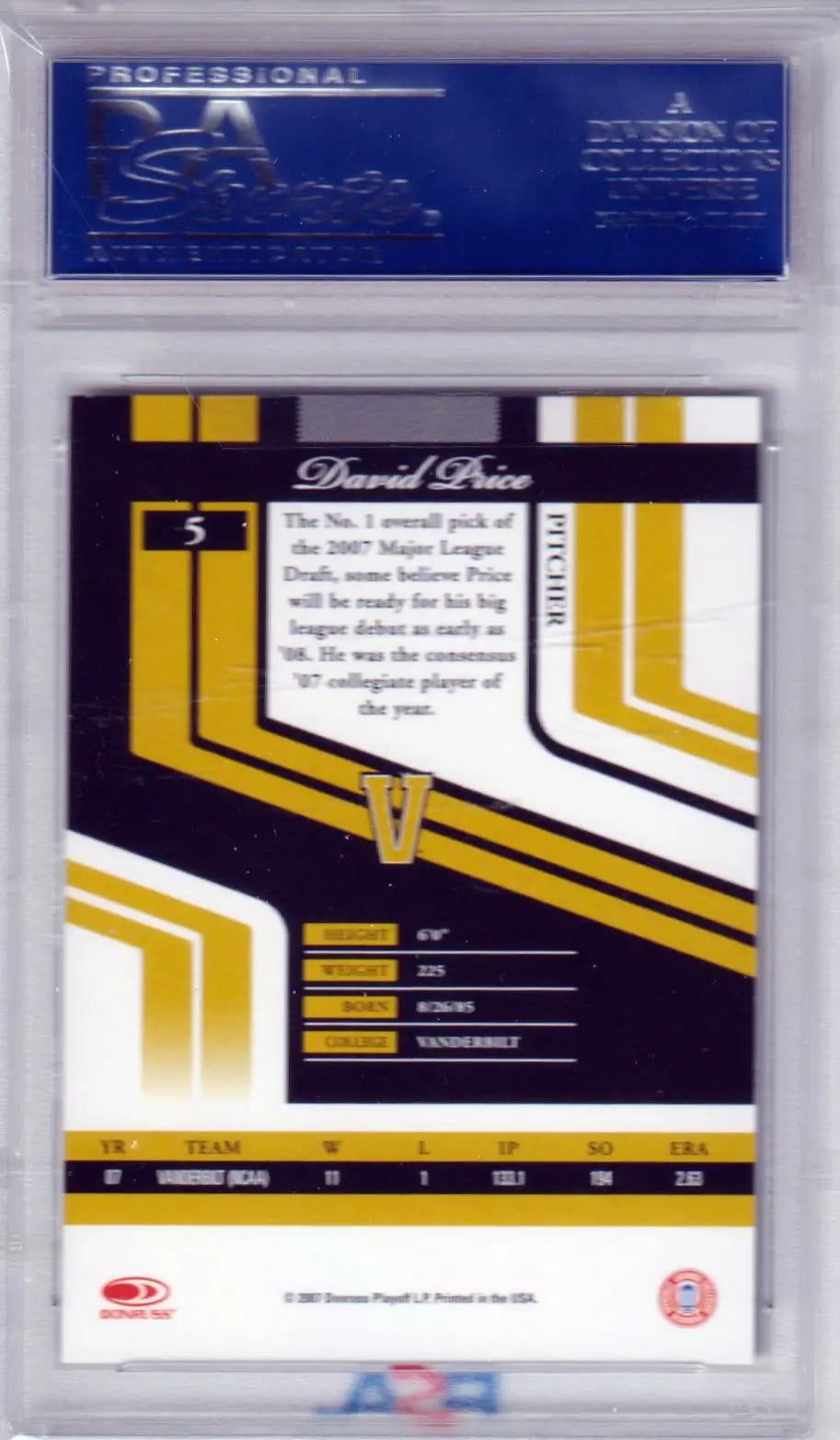 David Price 2007 Donruss Elite Extra Edition RC Rookie card PSA 10 GEM MINT