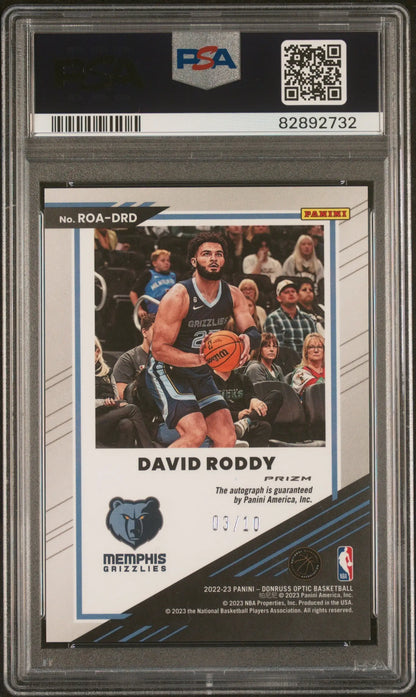 Graded David Roddy basketball trading card Donruss Optic Gold Autograph PSA 10