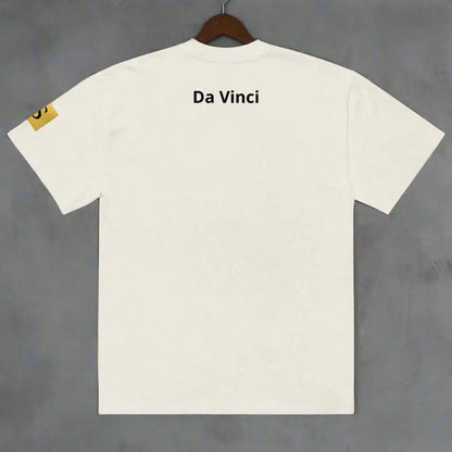 Cream-colored Davinci unisex oversized graphic print t-shirt with Da Vinci on the back