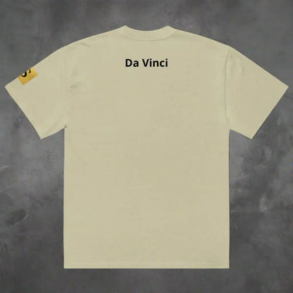 Cream-colored DAVINCI unisex oversized graphic print t-shirt with Da Vinci on back