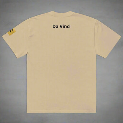 Plain cream-colored DAVINCI unisex oversized graphic print t-shirt with Da Vinci on back