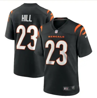 Black Cincinnati Bengals Daxton Hill Nike game jersey with number 23 and HILL on back