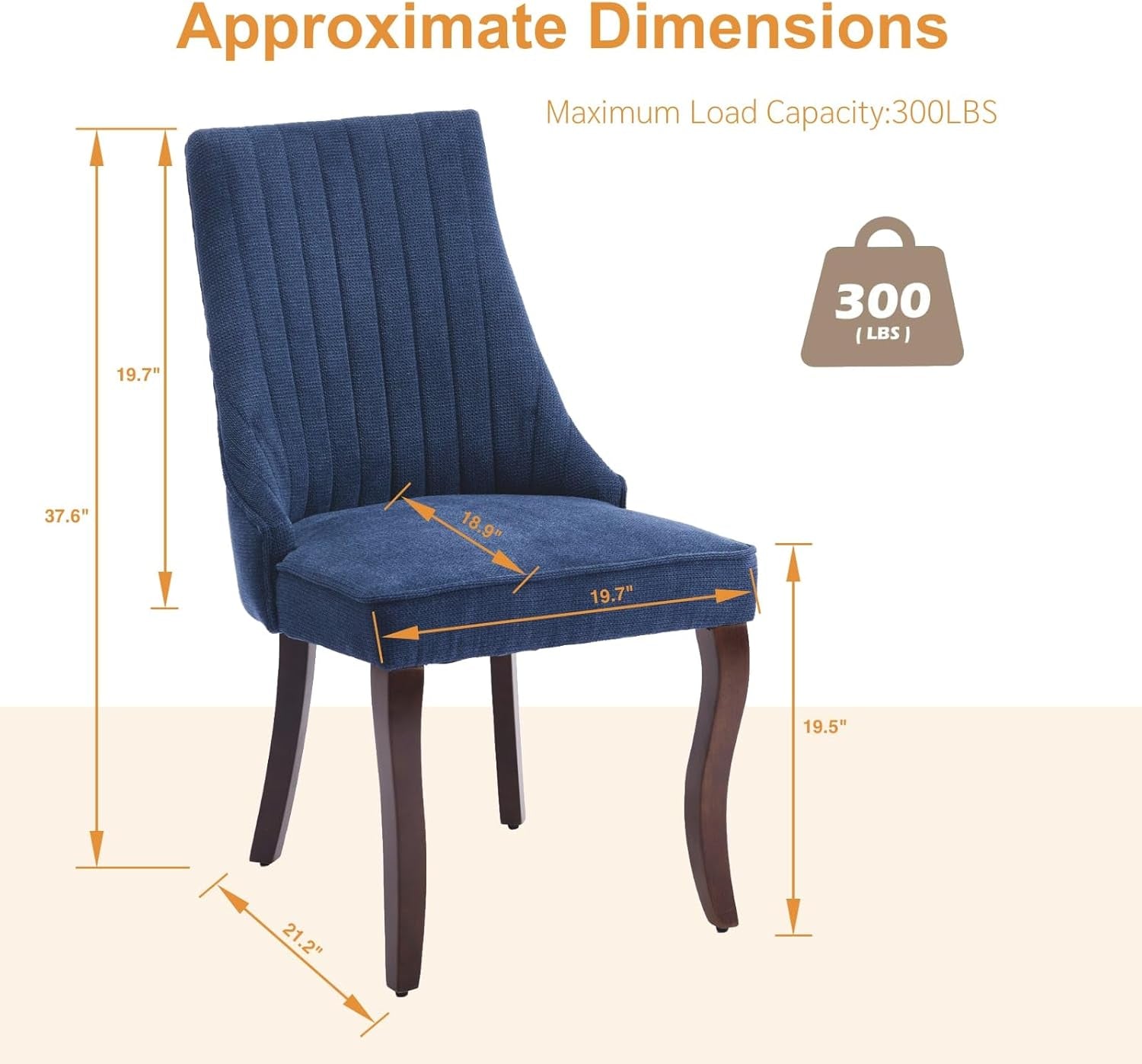 Linen Dining Chairs Set of 4,Comfy Fabric Upholstered Accent Chairs for Kitchen Living Room,Channel Tufted Dining Room Chairs with Curved Solid Wood Legs(Blue)-2