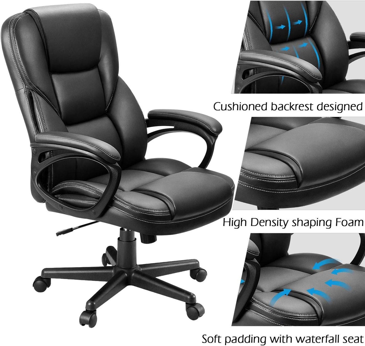 Office Executive Chair High Back Adjustable Managerial Home Desk Chair, Swivel Computer PU Leather Chair with Lumbar Support (Black)-4