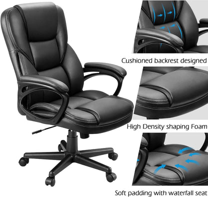 Office Executive Chair High Back Adjustable Managerial Home Desk Chair, Swivel Computer PU Leather Chair with Lumbar Support (Black)-4